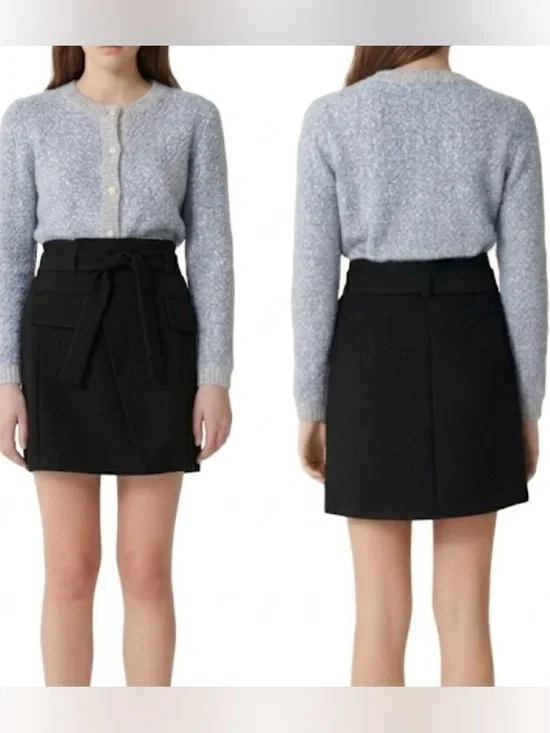 Maje “Josina” Black Faux Wrap Mid Thigh Skirt Size 40 (US 8) New Without Tags! - Picture 2 of 15